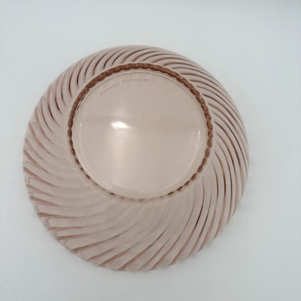 Arcoroc Serving Bowl 10 Inch Pink Rosaline Swirl Scalloped Glass France - Picture 4 of 5